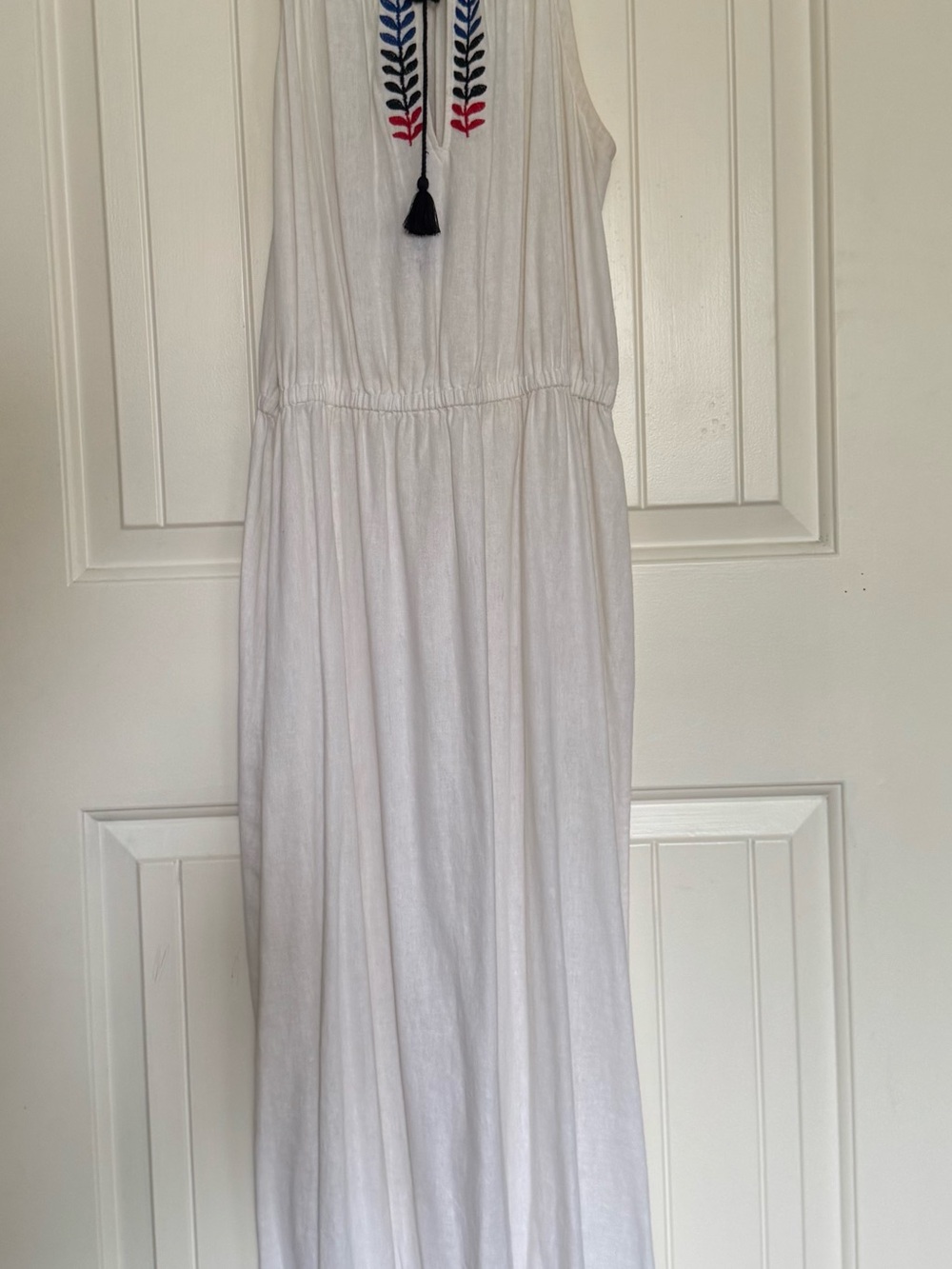 J. Crew White Sleeveless Maxi Dress with Embroidered Neckline